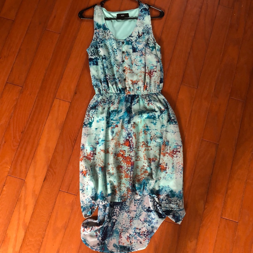 Teal Multicolor High Low Dress